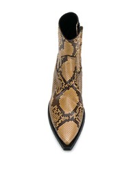 Stivali chelsea in pelle con stampa serpente marrone chiaro di Saint Laurent