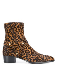 Stivali chelsea in pelle leopardati marroni di Saint Laurent