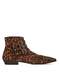 Stivali chelsea in pelle leopardati marroni di Saint Laurent