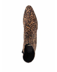 Stivali chelsea in pelle scamosciata leopardati marrone scuro di Saint Laurent