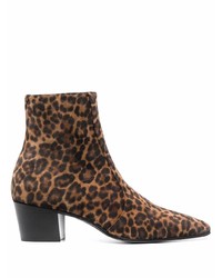 Stivali chelsea in pelle scamosciata leopardati marrone scuro di Saint Laurent