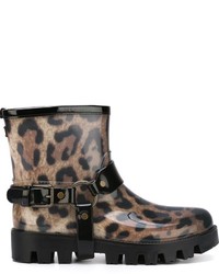 Stivali di gomma leopardati marroni di Dolce & Gabbana