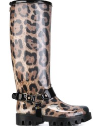 Stivali di gomma leopardati marroni di Dolce & Gabbana