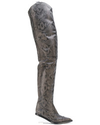 Stivali in pelle con stampa serpente grigio scuro di MM6 MAISON MARGIELA
