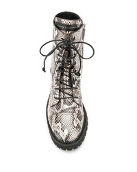 Stivali piatti stringati in pelle con stampa serpente marrone chiaro di Giuseppe Zanotti
