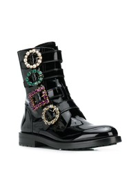 Stivali piatti stringati in pelle decorati neri di Dolce & Gabbana