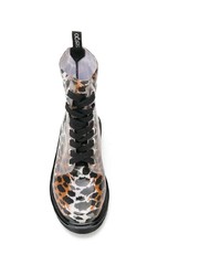 Stivali piatti stringati in pelle leopardati marroni di Sergio Rossi