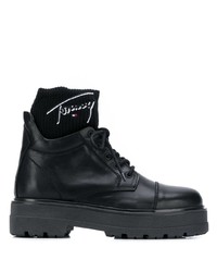 Stivali piatti stringati in pelle neri di Tommy Jeans
