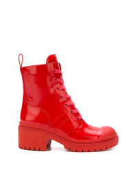Stivali piatti stringati in pelle rossi di Marc Jacobs