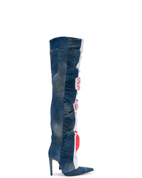 Stivali sopra il ginocchio di jeans blu scuro di Diesel Red Tag