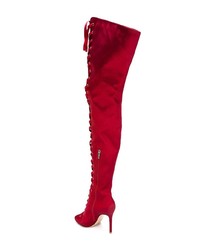 Stivali sopra il ginocchio di raso rossi di Gianvito Rossi