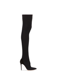 Stivali sopra il ginocchio di tela lavorati a maglia neri di Gianvito Rossi