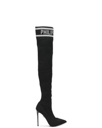 Stivali sopra il ginocchio di tela neri di Philipp Plein