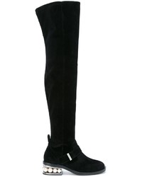 Stivali sopra il ginocchio di velluto neri di Nicholas Kirkwood