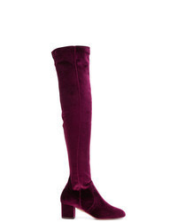 Stivali sopra il ginocchio di velluto viola melanzana