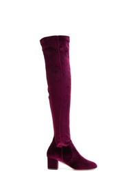 Stivali sopra il ginocchio di velluto viola melanzana di Aquazzura