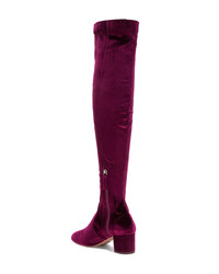 Stivali sopra il ginocchio di velluto viola melanzana di Aquazzura
