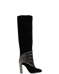Stivali sopra il ginocchio in pelle decorati neri di Alberta Ferretti