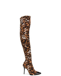 Stivali sopra il ginocchio in pelle leopardati marroni