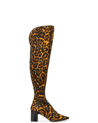 Stivali sopra il ginocchio in pelle leopardati marroni di Fabrizio Viti