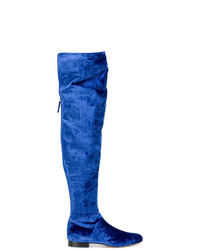 Stivali sopra il ginocchio in pelle scamosciata blu di Alberta Ferretti