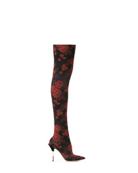 Stivali sopra il ginocchio in pelle scamosciata bordeaux di Dolce & Gabbana