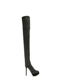 Stivali sopra il ginocchio in pelle scamosciata grigio scuro di Charlotte Olympia
