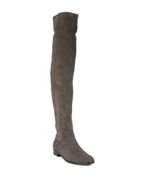 Stivali sopra il ginocchio in pelle scamosciata grigio scuro di Sergio Rossi