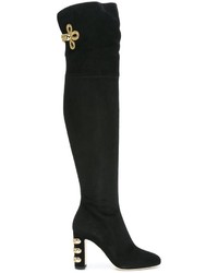 Stivali sopra il ginocchio in pelle scamosciata neri di Dolce & Gabbana