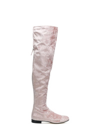Stivali sopra il ginocchio in pelle scamosciata rosa di Alberta Ferretti