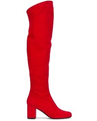 Stivali sopra il ginocchio in pelle scamosciata rossi di Saint Laurent