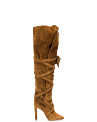 Stivali sopra il ginocchio in pelle scamosciata terracotta di Saint Laurent