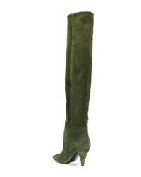 Stivali sopra il ginocchio in pelle scamosciata verde scuro di Saint Laurent