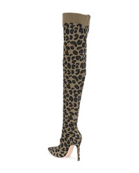 Stivali sopra il ginocchio leopardati marroni di Gianvito Rossi