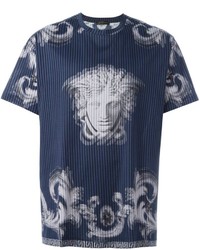 T-shirt a righe verticali blu scuro di Versace