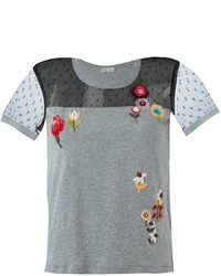 T-shirt con paillettes a fiori grigia di RED Valentino