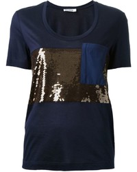 T-shirt con paillettes blu scuro di Jil Sander