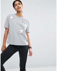 T-shirt con paillettes con stelle grigia