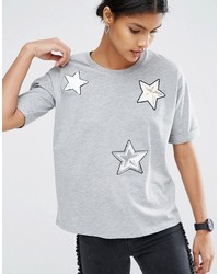 T-shirt con paillettes con stelle grigia di Asos