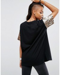 T-shirt con paillettes leopardata nera di Asos