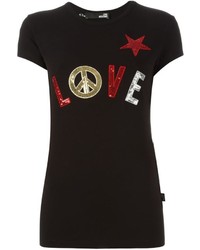 T-shirt con paillettes nera di Love Moschino