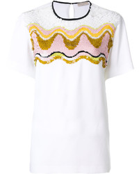T-shirt con paillettes ricamata bianca di Emilio Pucci