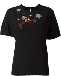 T-shirt con paillettes ricamata nera di Dolce & Gabbana