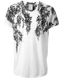 T-shirt con scollo a v a fiori bianca e nera di Ann Demeulemeester