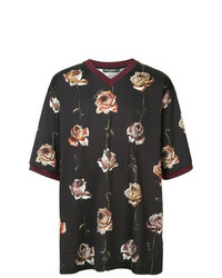 T-shirt con scollo a v a fiori nera di Dolce & Gabbana
