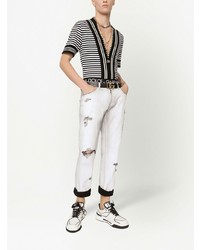T-shirt con scollo a v a righe orizzontali bianca e nera di Dolce & Gabbana