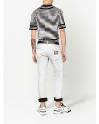 T-shirt con scollo a v a righe orizzontali bianca e nera di Dolce & Gabbana