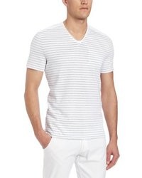 T-shirt con scollo a v a righe orizzontali bianca