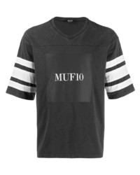 T-shirt con scollo a v a righe orizzontali nera di Muf 10