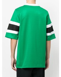 T-shirt con scollo a v a righe orizzontali verde di AMI Alexandre Mattiussi